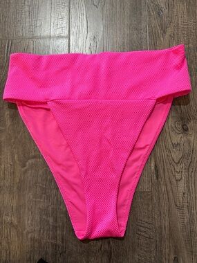 aerie Textured High-Waist Bikini Bottom - Hot Pink